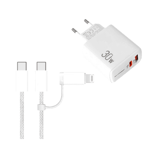 Ladepakke 30 W med 2-i-1-kabel