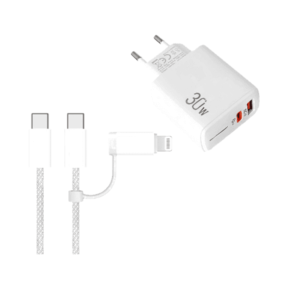 Ladepakke 30 W med 2-i-1-kabel