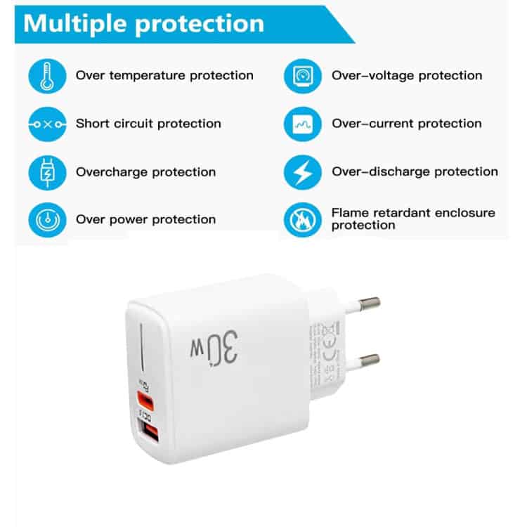 Ladepakke 30 W – hurtiglader med 2-i-1-kabel (USB-C og 8-pin)
