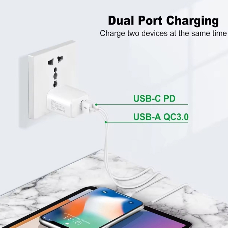 Ladepakke 30 W – hurtiglader med 2-i-1-kabel (USB-C og 8-pin)