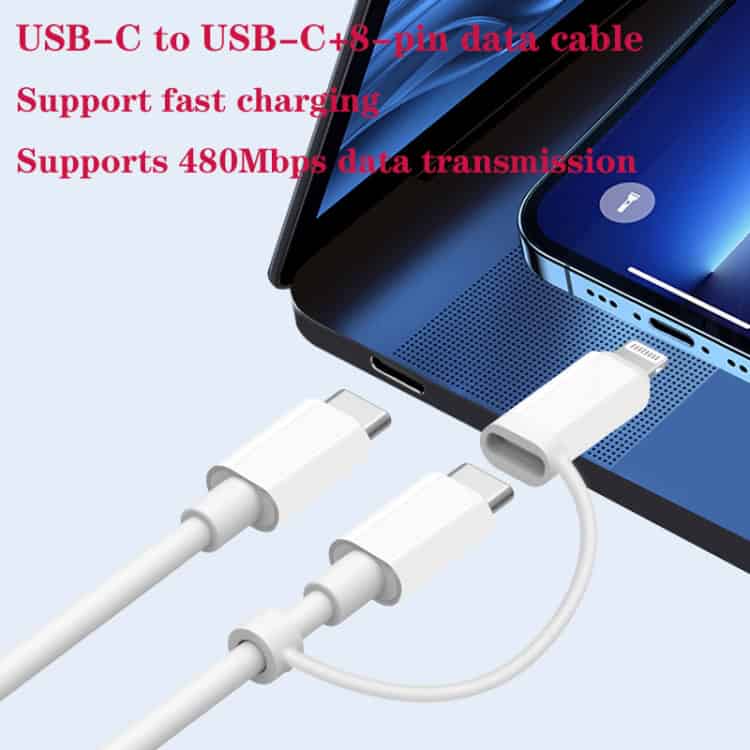 Ladepakke 30 W – hurtiglader med 2-i-1-kabel (USB-C og 8-pin)
